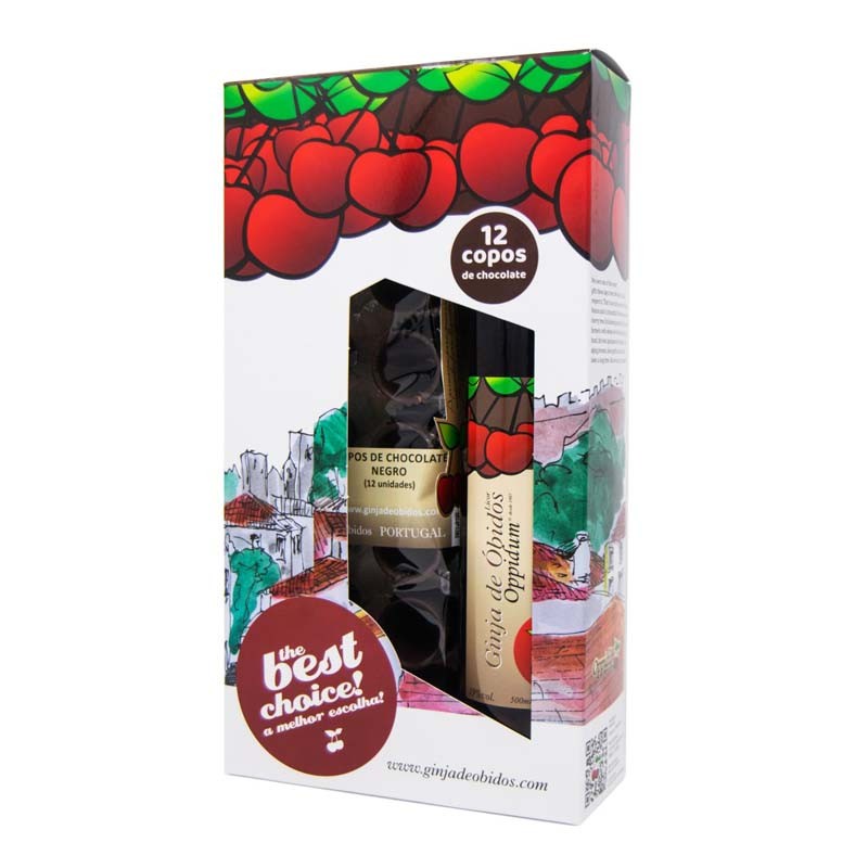 Licor de Ginja Óbidos Oppidum 50cl + Copos de Chocolate - Delícias
