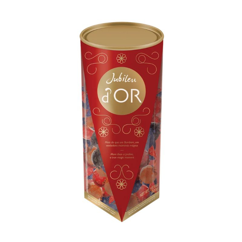 Tubo de Chocolate Sortido Jubileu D'or Diamante 300g - Delícias Tubo de Chocolate Sortido Jubileu D'or Diamante 300g