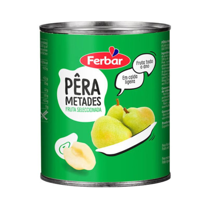 Pêra em Calda Metades Ferbar Lata 1kg - Delícias Pêra em Calda Metades Ferbar Lata 1kg