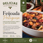 Feijoada Portuguesa cookbook cover with bowl of feijoada on the right and the title 'Feijoada Portuguesa' on the left.