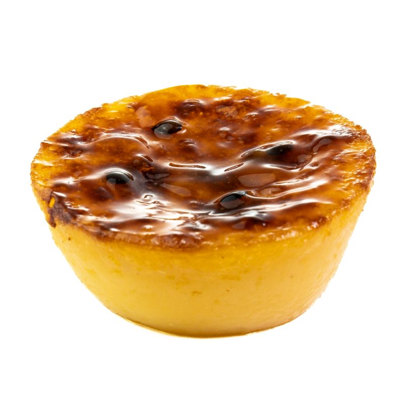 FRZB-PAT2912 - Delícias Custard tart with a caramelized, glossy top and golden crust, shown on a white background.