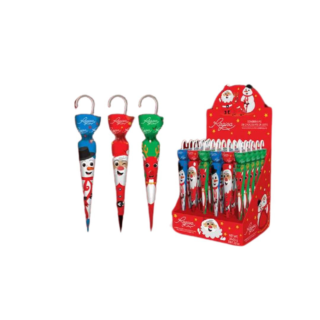 Regina Milk Chocolate Christmas Umbrellas 35g - Delícias Regina Milk Chocolate Christmas Umbrellas 35g