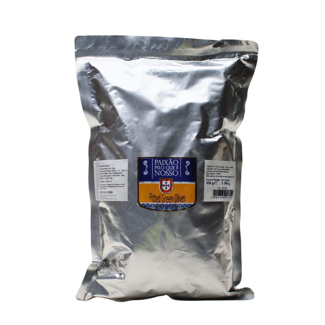 Paixao Pitted Green Olives Pouche 930g - Delícias Paixao Pitted Green Olives Pouche 930g