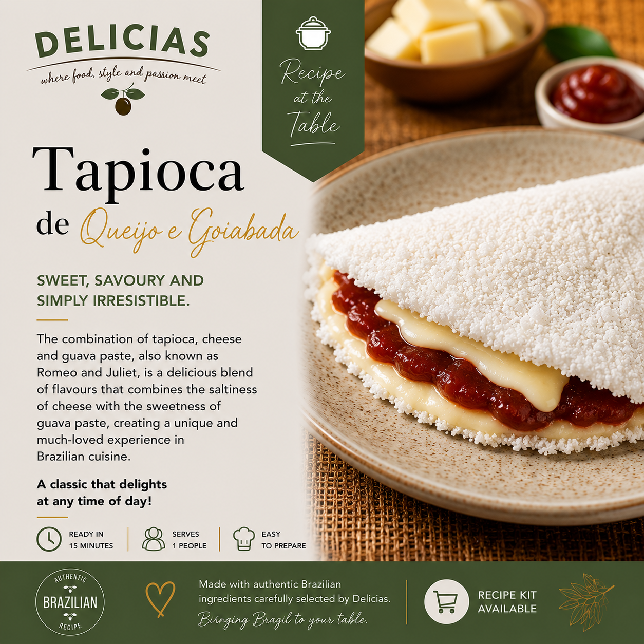 Tapioca de Queijo e Goiabada - Delícias