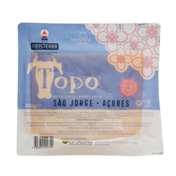 Blue cheese packaging for Topo São Jorge (Açores), 300 g, with Finisterra and Biosfera logos visible on the front.