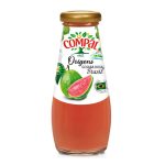 Bottle of Compal Origens guava basil juice with pink guava on the label