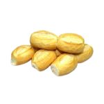 Six small golden bread rolls arranged in a cluster on a white background.