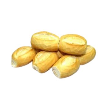 Six small golden bread rolls arranged in a cluster on a white background.
