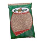 FLR-FLR2574 - Delícias Green bag of grain with a clear window showing small brownish granules; brand text on the top.”