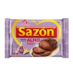 SEA-SPI7294 - Delícias Sazón ALHO seasoning packet with garlic, showing beef slices and garlic on the purple package by Ajinomoto (60 g).