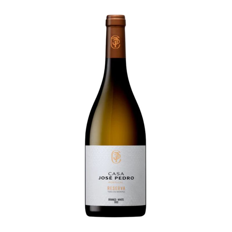 WWH-PTTM0121 - Delícias Bottle of Casa José Pedro Reserva Branco white wine with gold foil capsule and white label against a white background