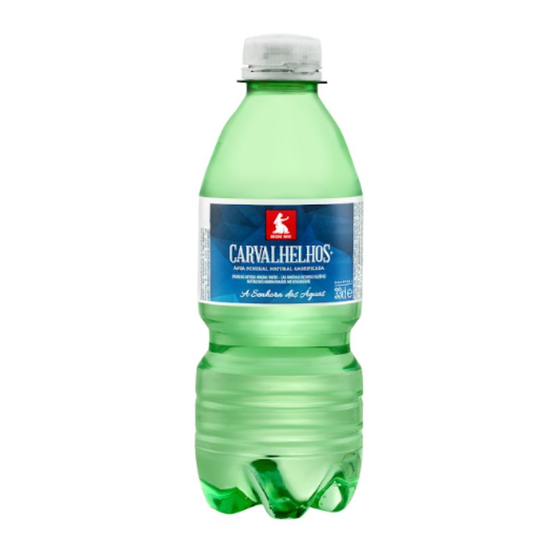 DRI-WSP2344 - Delícias Green plastic bottle of Carvalhelhos natural mineral water with a blue label and white cap.