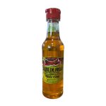 Bottle of Óleo de Pequi (150 ml) with red cap and amber oil, label shows 'ÓLEO DE PEQUI' and gluten-free claim