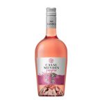 WRO-PTVV1143 - Delícias Rosé sangria bottle labeled Casal Mendes, pink liquid, with tropical palm artwork on the label.