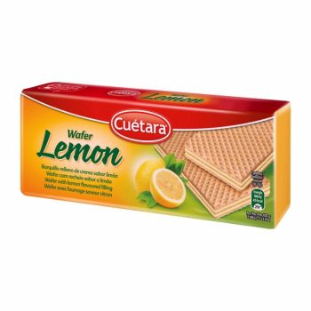 Cuétara Lemon wafer cookies in orange-yellow packaging with sliced lemon image on the front